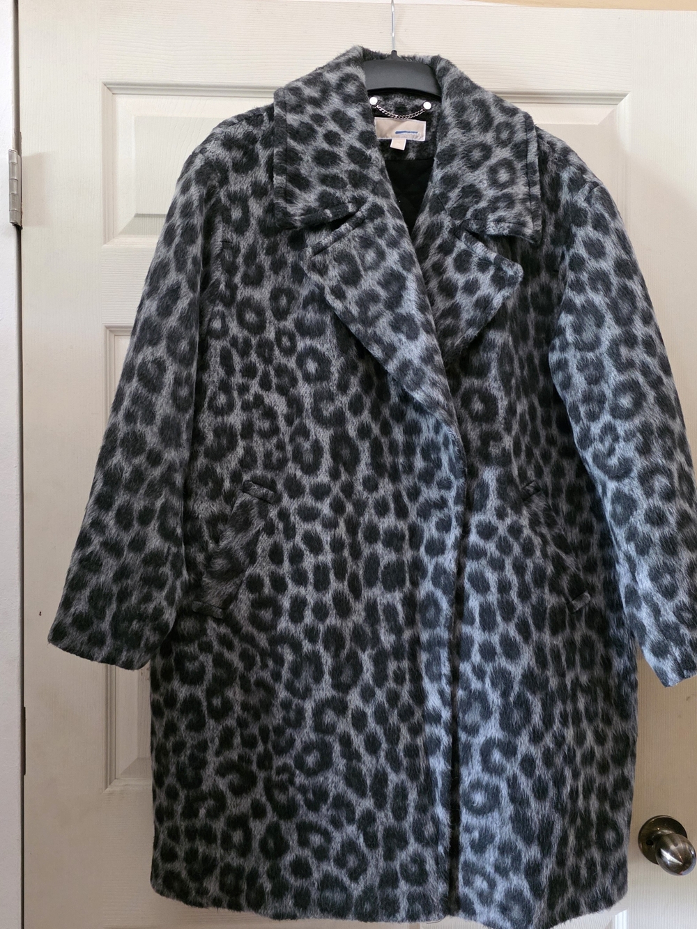 Michael Kors Gray Leopard-Print Wool Blend Pea Coat
